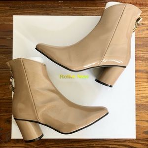 NEW Reike Nen Oblique Turnover Ring Boots in nude Beige Patent Leather